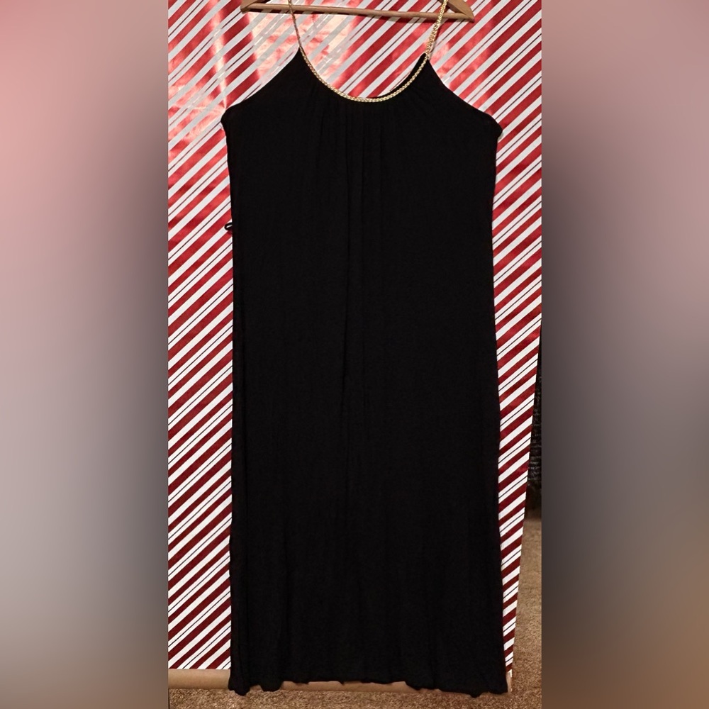 Nicki Minaj Gold Braided Strap Elegant Black Maxi Dress